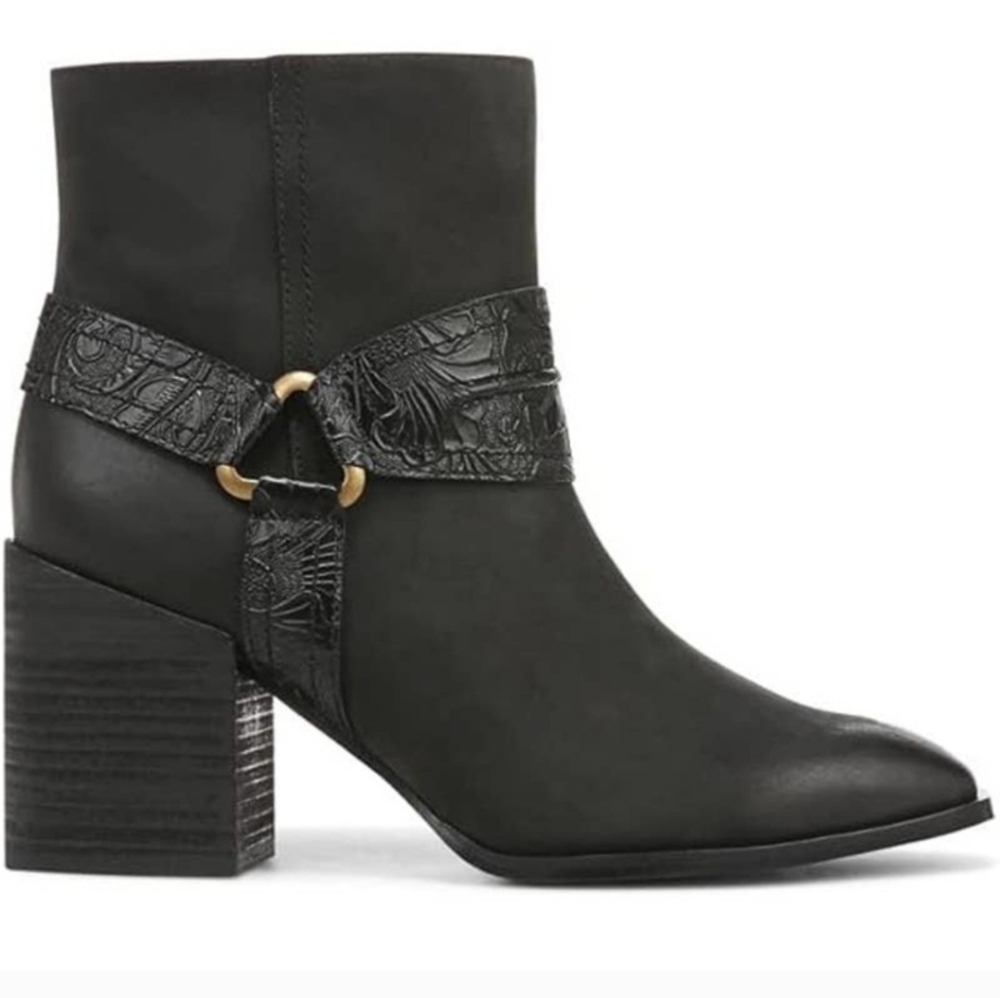 Vionic Carnelia Leather Black Block Heel Ankle Booties 7